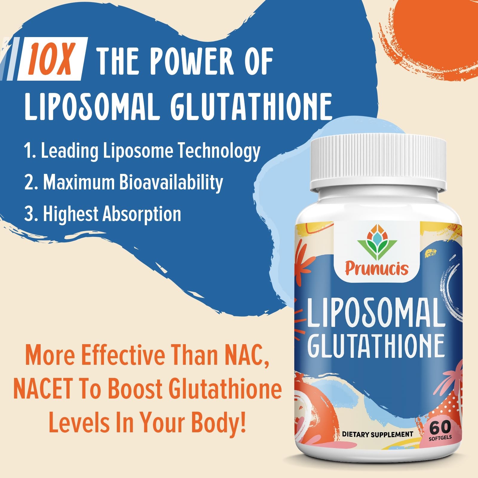 2400MG Liposomal Glutathione, with Vitamin C, 60 Count (Pack of 1), Black