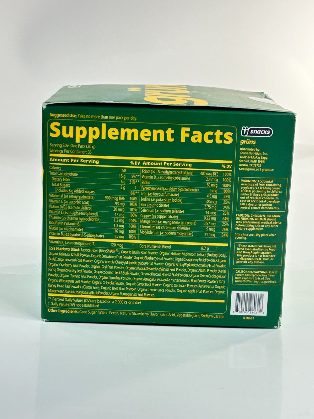 Grüns Superfoods Greens Gummies 35 Daily Packs Vegan Gluten Free Exp 07/2027 Ope