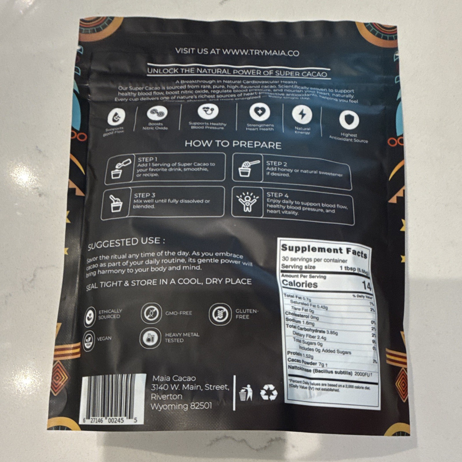 MAIA Superfoods High-Flavanol Cacao Powder + Nattokinase 2,000 FU 7 oz