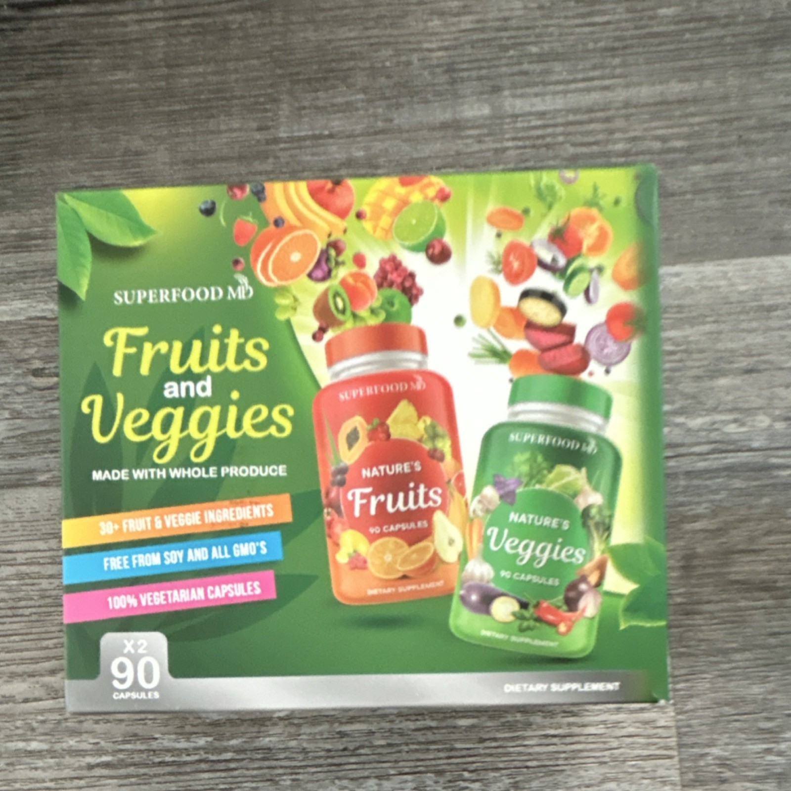 Superfood MD Fruits Veggies Capsules Vegetarian Non GMO Whole Blend 90