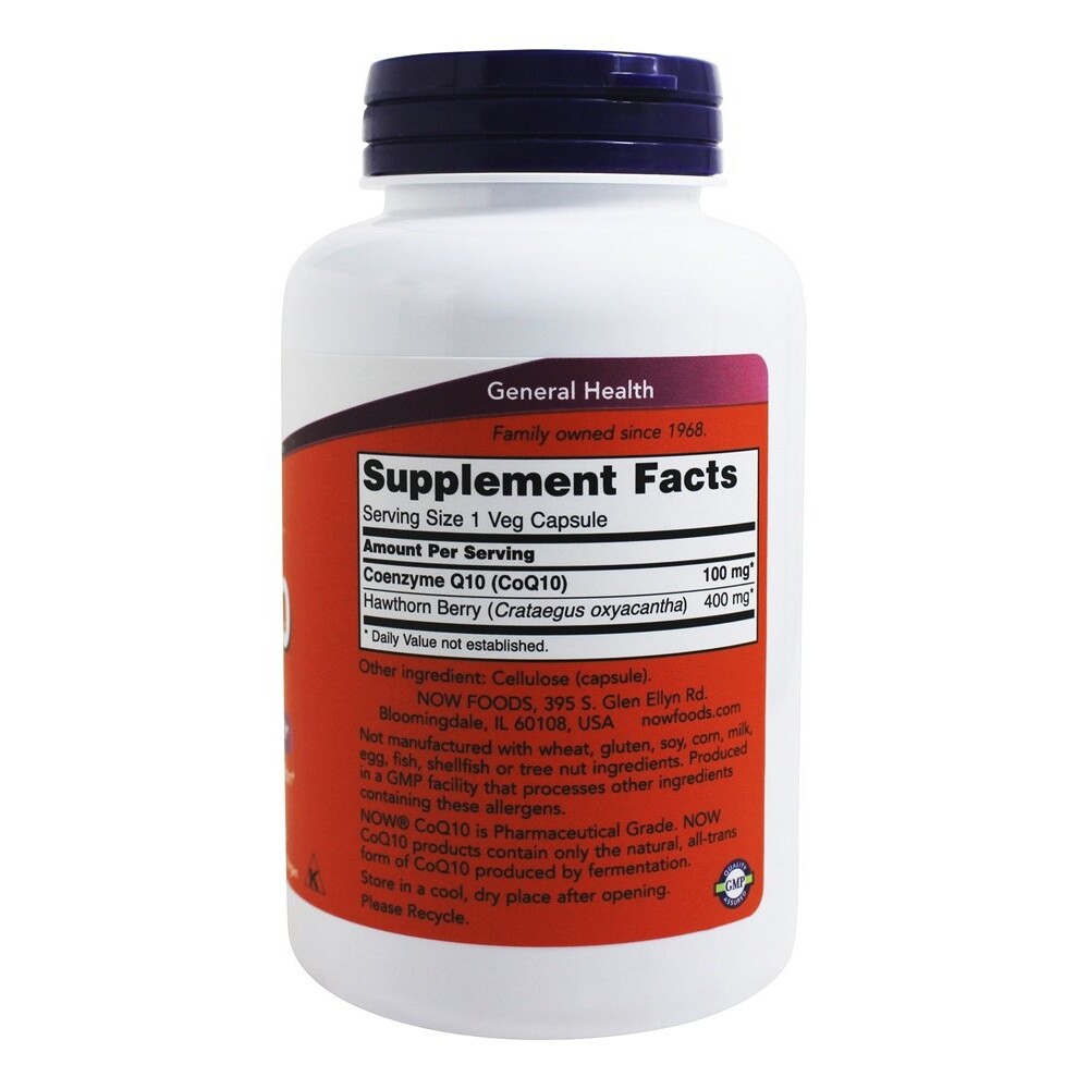 NOW Foods CoQ10 Cardiovascular Health with Hawthorn Berry 100 mg,180Veg Caps