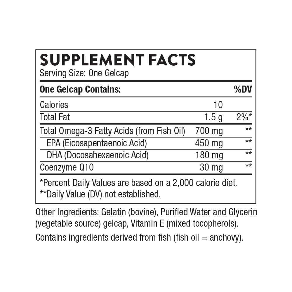 Thorne Omega-3 with CoQ10 – 90 Gelcaps – New + Fast Free Shipping EXP: 04/2026