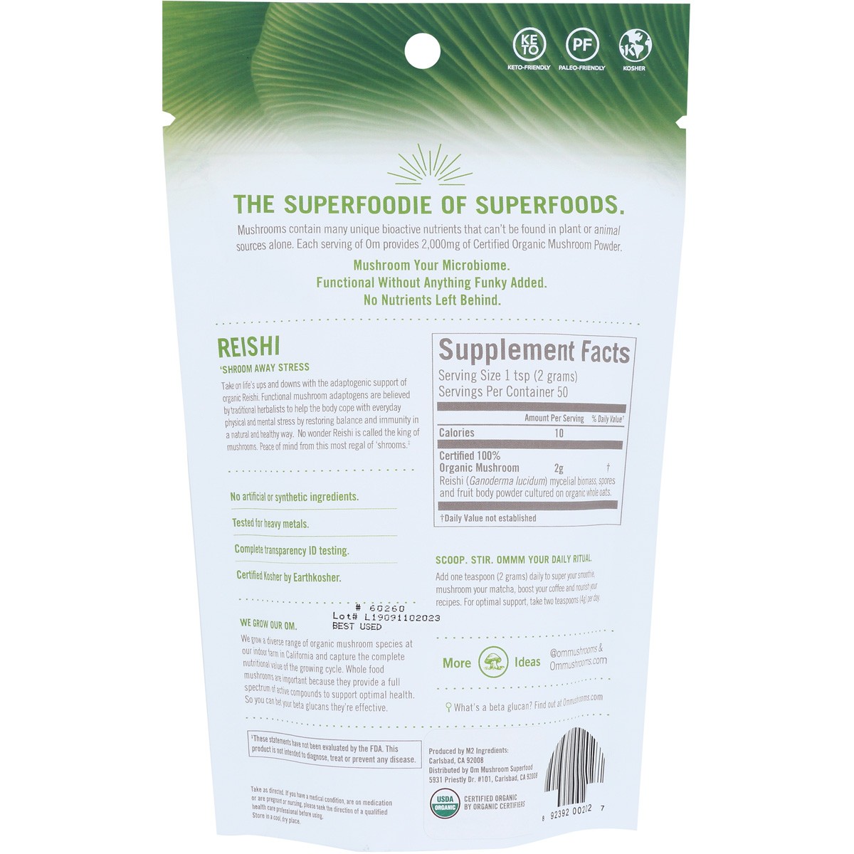 Organic Om Reishi Mushroom Superfood Powder 100 Grams 3.5 Oz 1 Pack