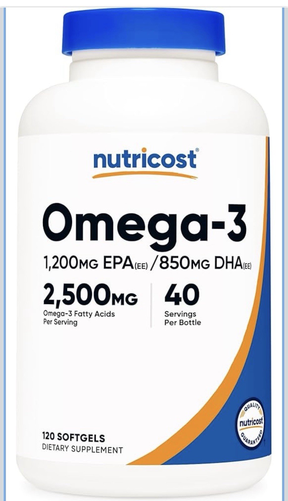Nutricost Omega-3 Fish Oil 2500mg 120 Softgels Non-GMO Gluten-Free