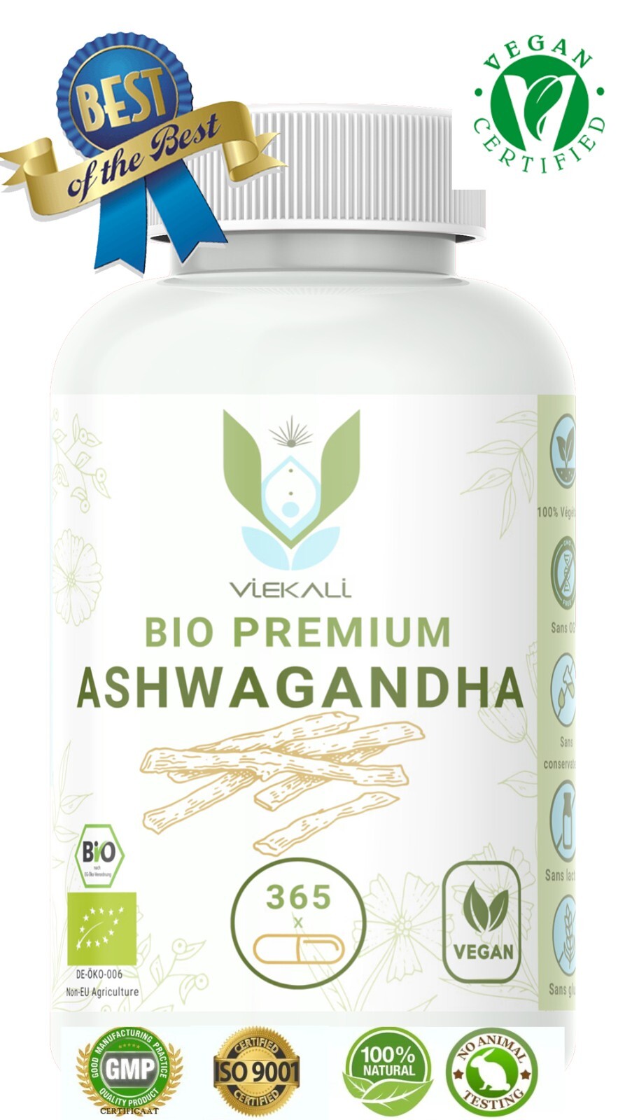 Original Organic Ashwagandha VEGAN – 365 capsules – Highly dosed with 1950 mg