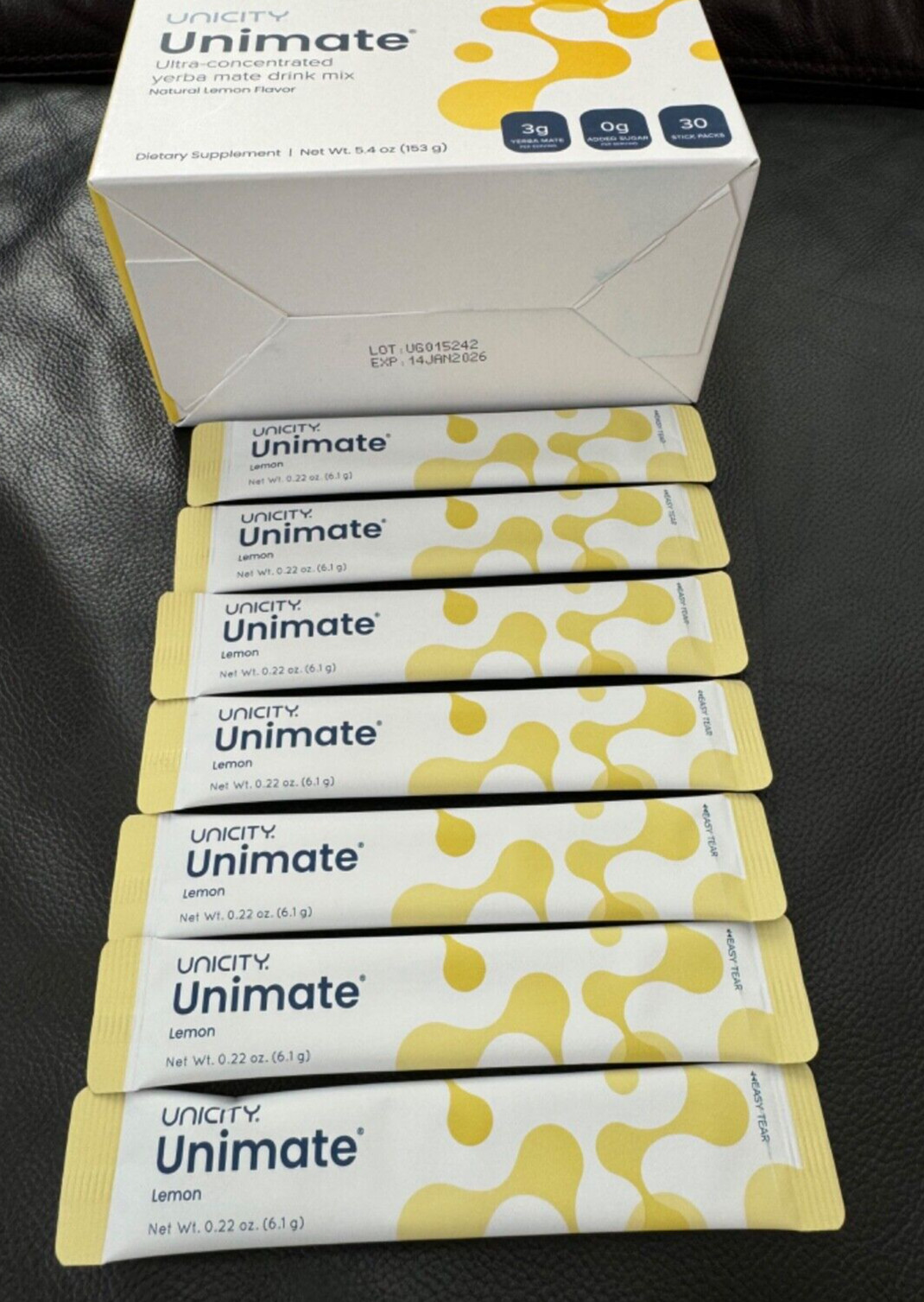 Unicity Unimate Diet Instant Beverage Mix Lemon 7 Packets – Exp 2026