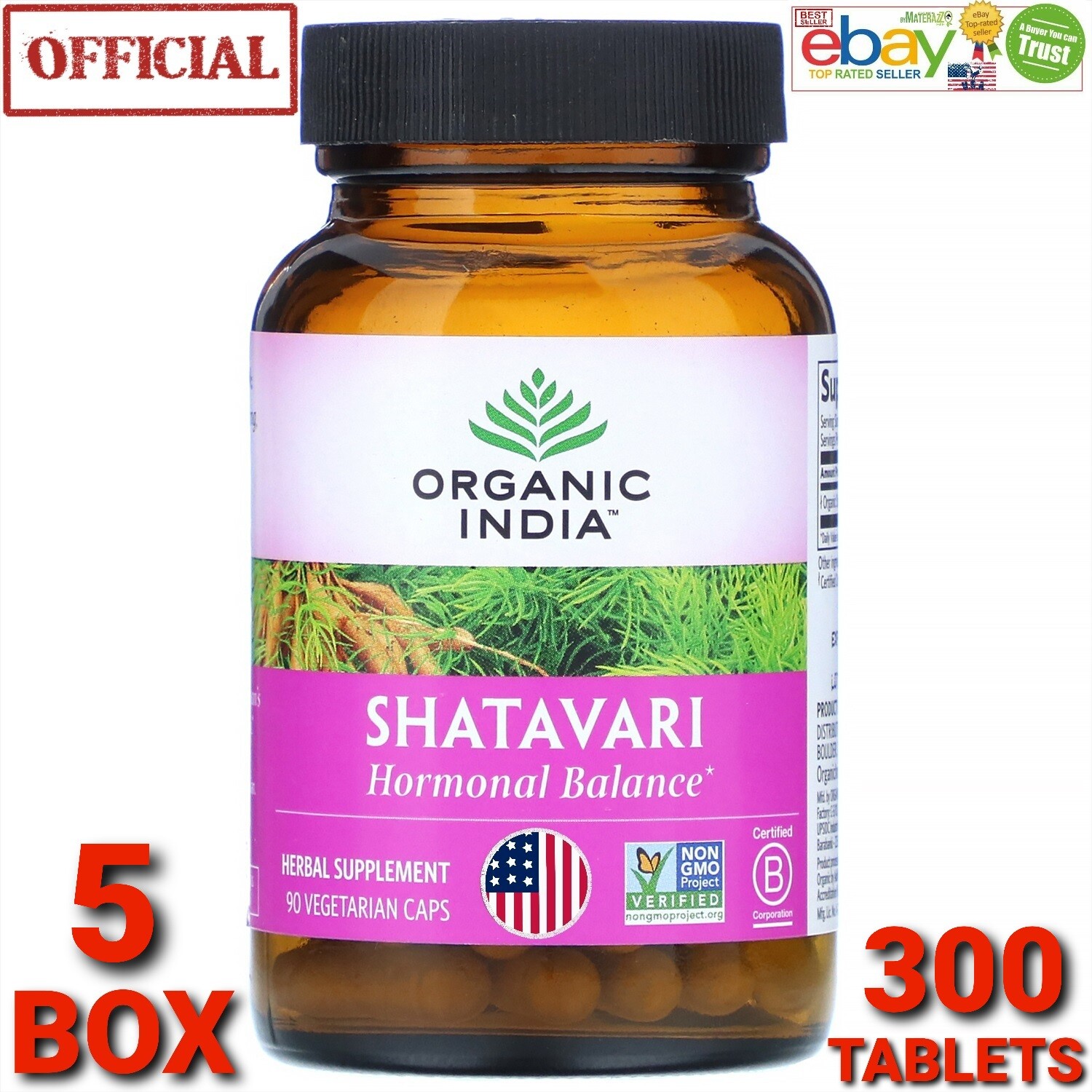 Organic India Shatavari Exp.2026 OFFICIAL USA 5 BOX 300 Caps Hormonals Immunity