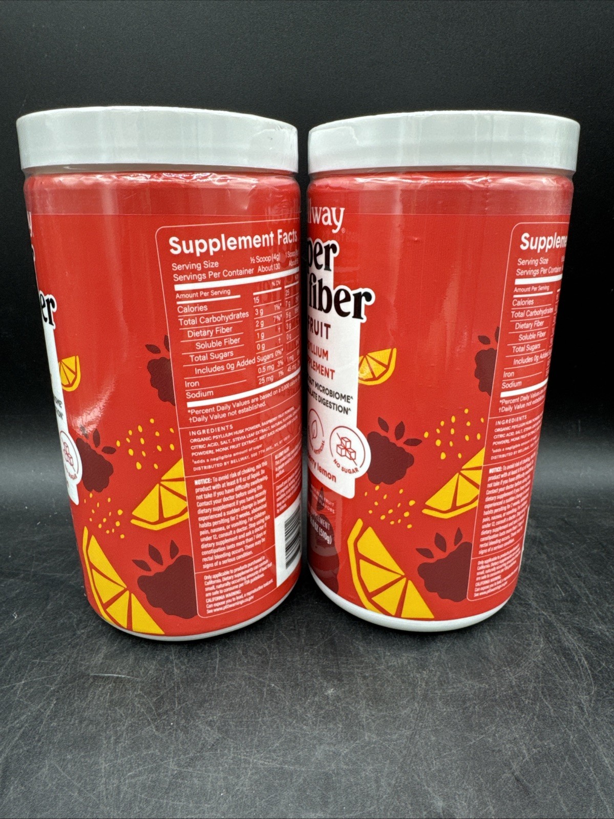 Lot of 2 – Bellway Super Fiber + Fruit Psyllium Husk Raspberry Lemon – 36oz