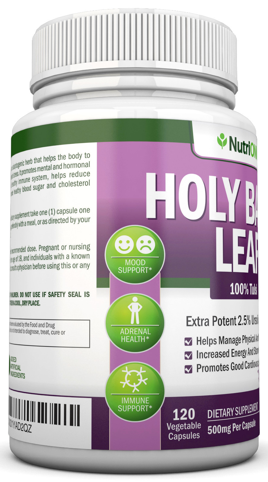 Holy Basil Leaf Extract – 500mg – 2.5% Ursolic Acid – 120 Vegan Capsules