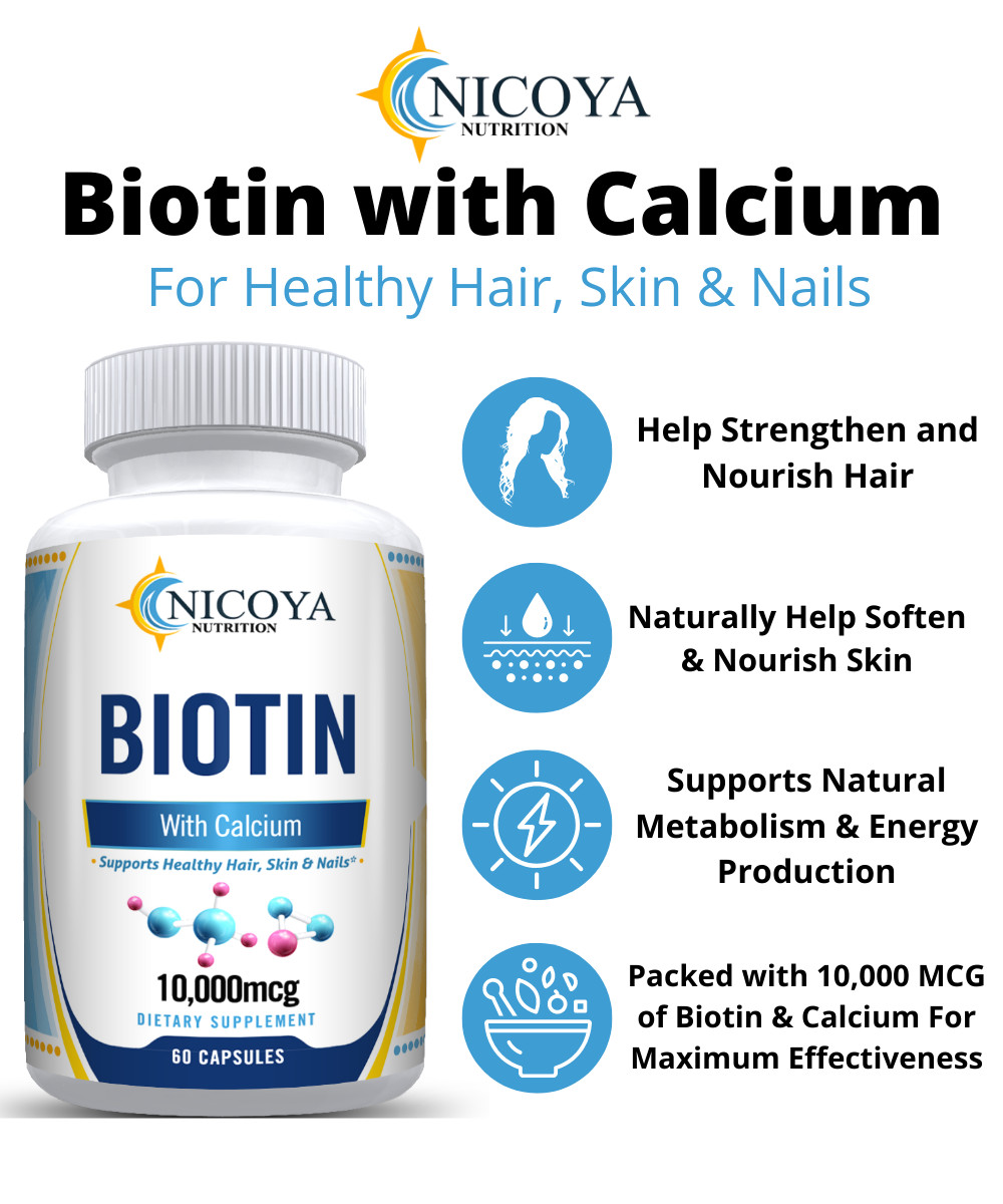 Biotin- Hair Supplement For Natural Hair & Nail Growth with Calcium 60ct
