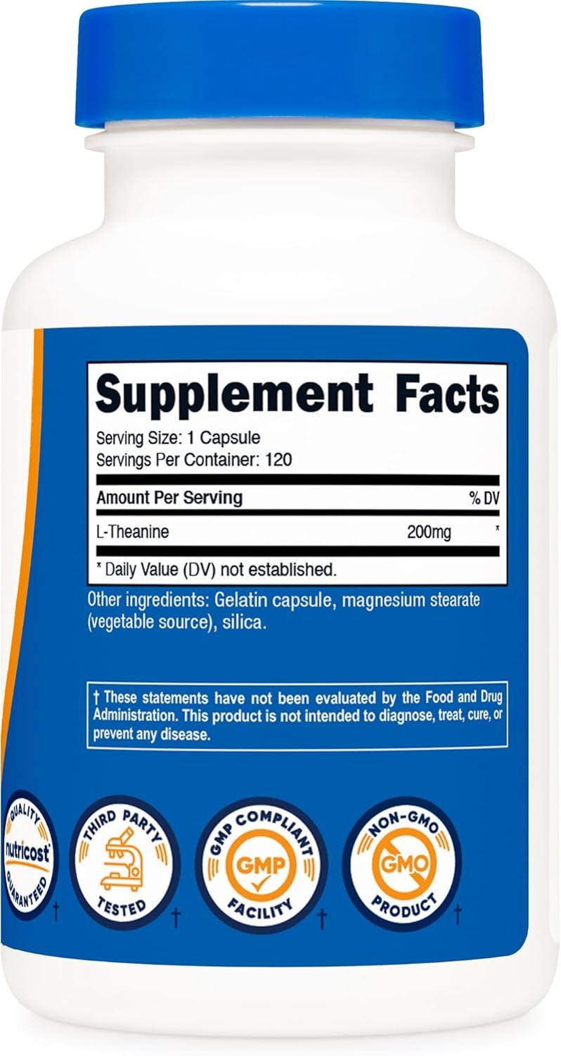 L-Theanine 200mg Reduce Stress Anxiety Boost Cognative Performance 120 Capsules