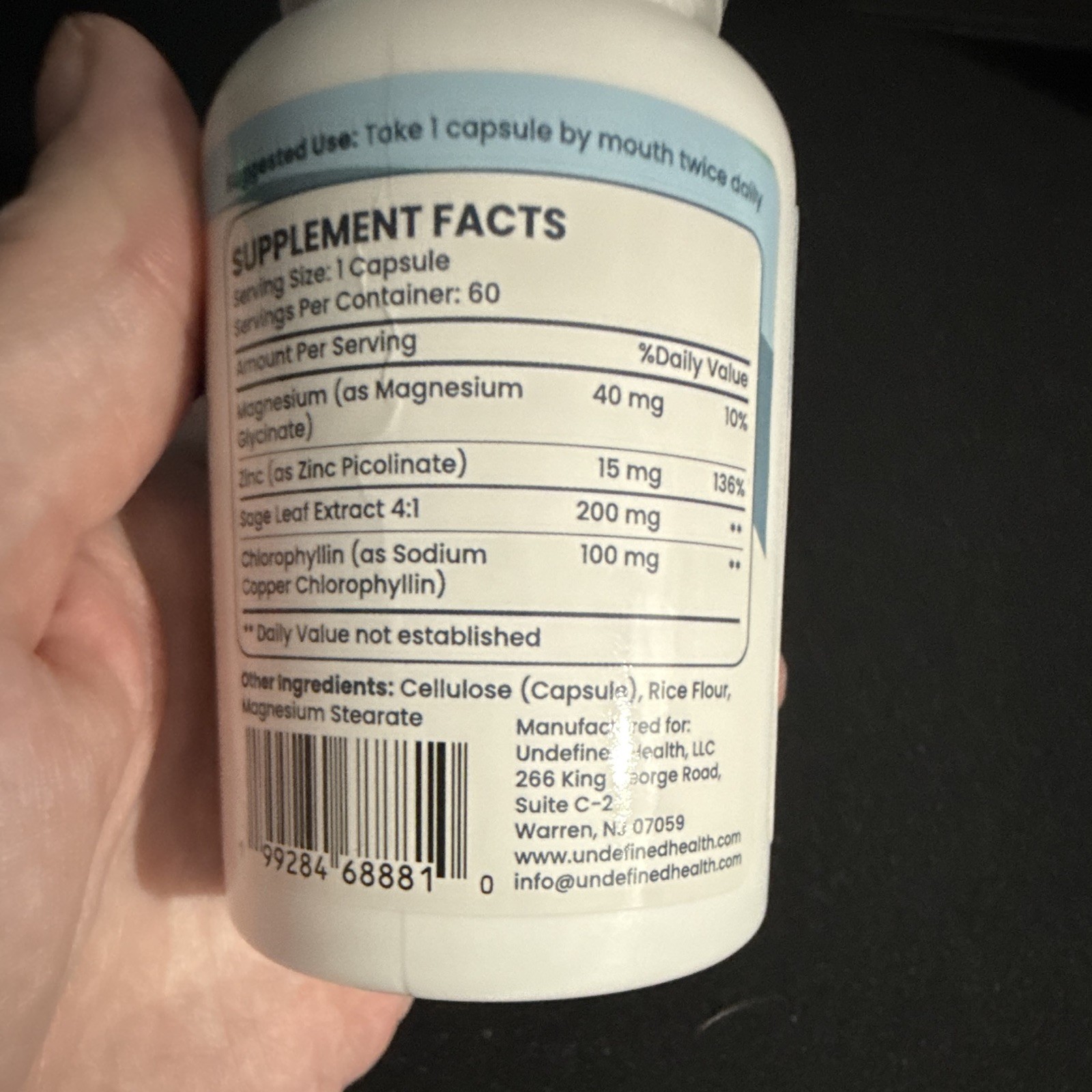 Undefined Health DeoCaps Body Deodorizing 60 Capsules Magnesium Zinc Exp 10/2028