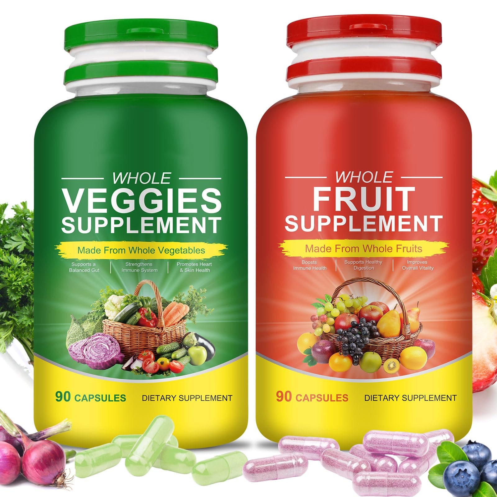 GKVIAT Fruits & Veggies Supplements – 2 Bottles 180 Total Vegetarian Capsules
