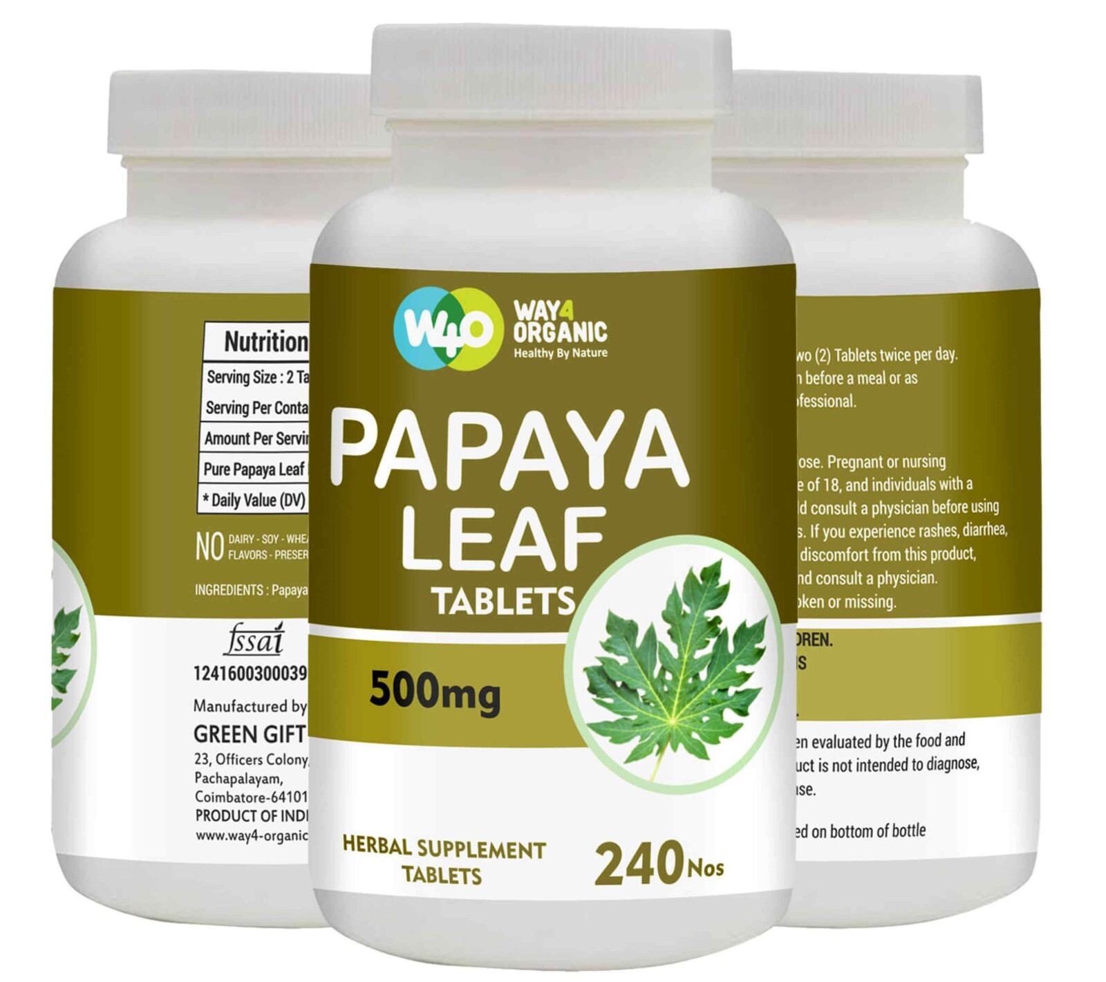 Papaya Leaf Extract Capsules (Tablets) – 240 Pills, 120 Servings, 1000mg(1 Pack)