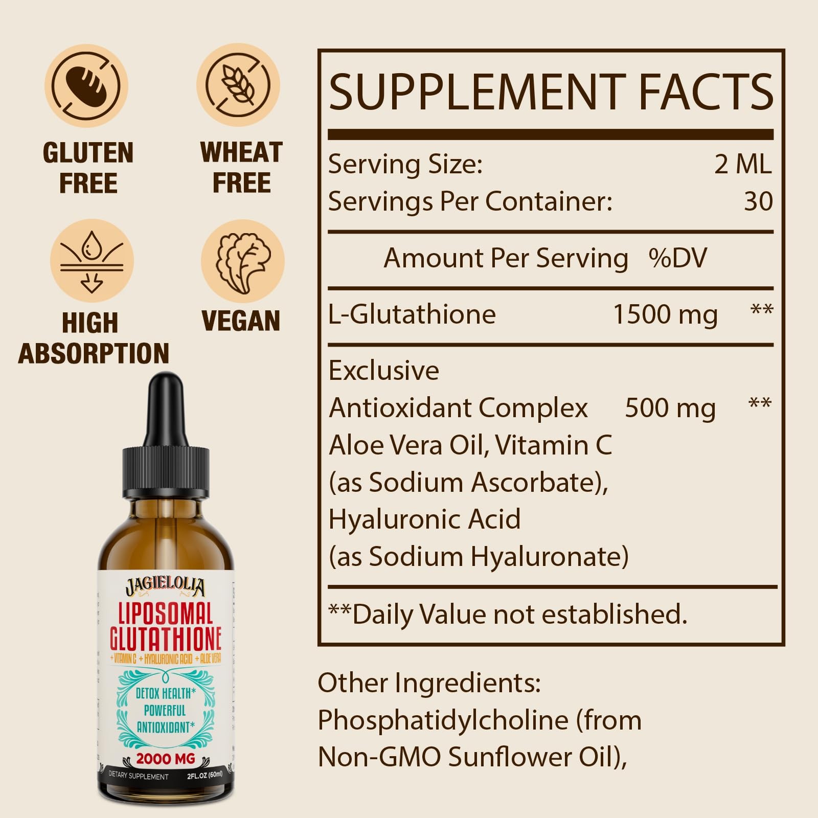 Liposomal Glutathione Liquid 2000MG – Antioxidant Detox 4 Fl Oz (Pack of 1)