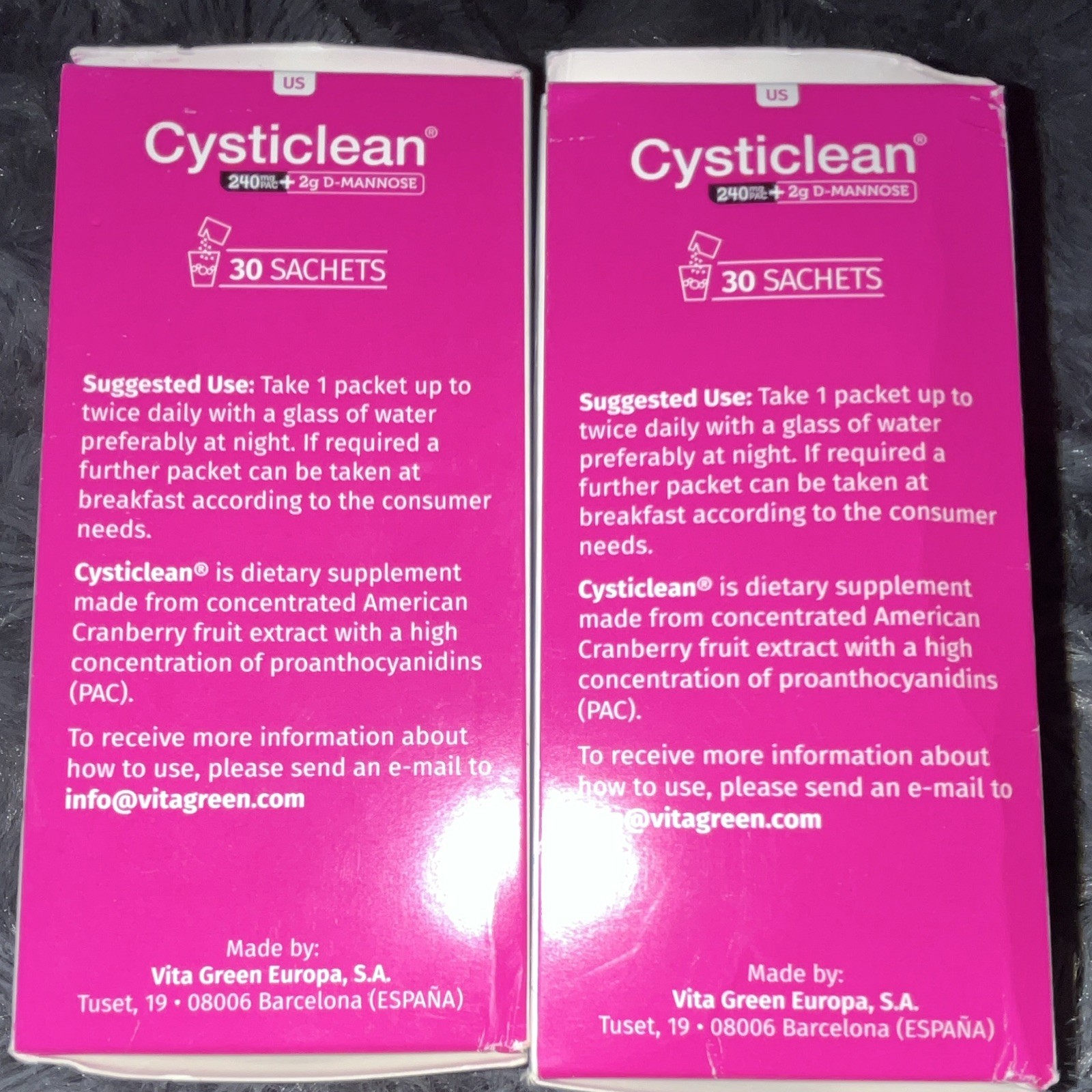 Vita Green Cysticlean Urinary Tract Health 30 Sachets Cranberry D-Mannose 2 pack