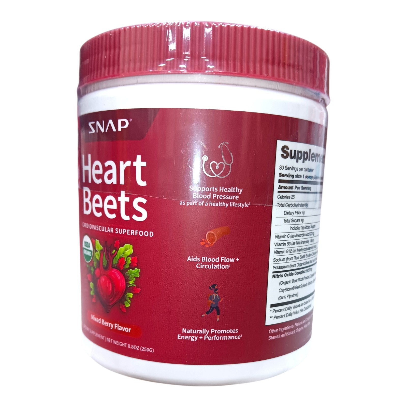 Snap Heart Beets Powder USDA Cardiovascular Superfood Nitric Oxide Booster 8.8oz