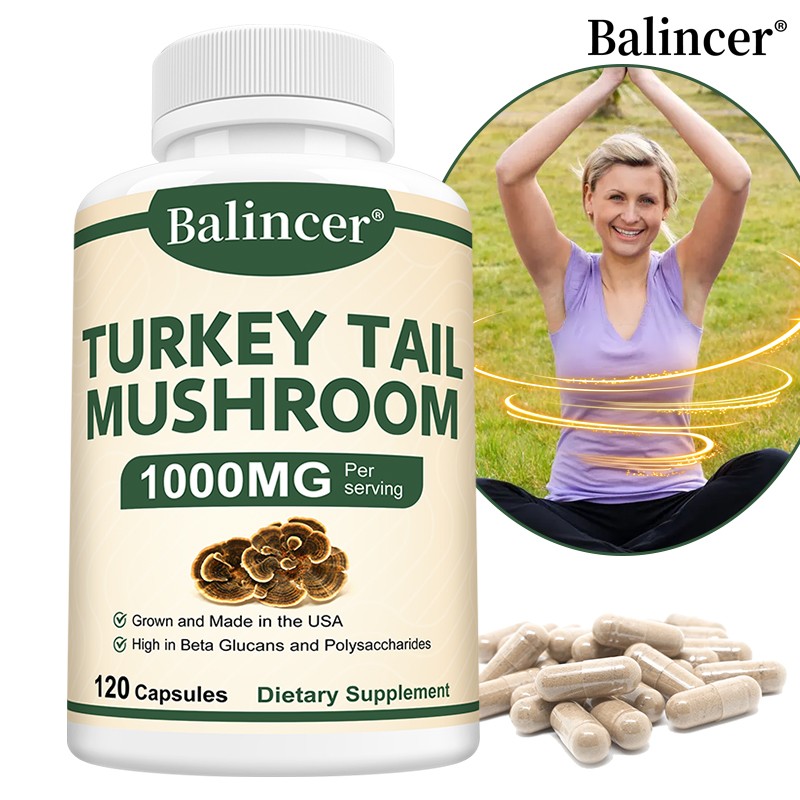 Turkey Tail Mushrooms 1000mg Strengthen Immunity Supplements 120 Capsules