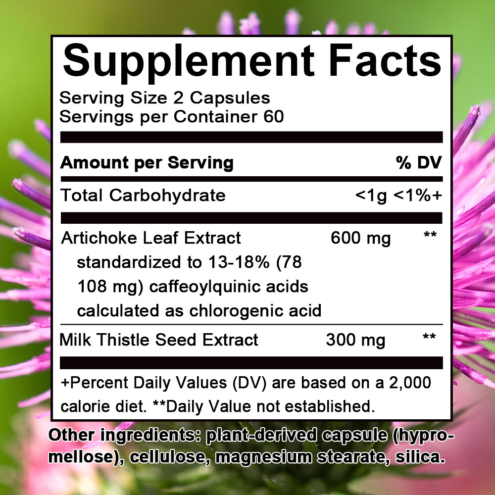 Liver Cleanse Detox Milk Thistle Extracts Silymarin, Artichoke