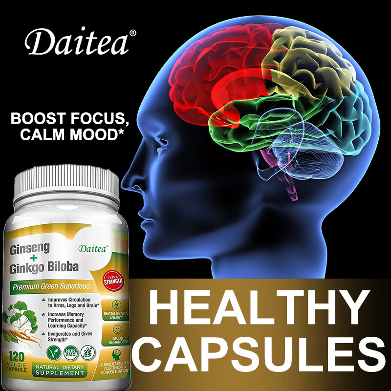 Ginseng + Ginkgo Biloba for Brain Function, Blood Circulation Vegan Capsules