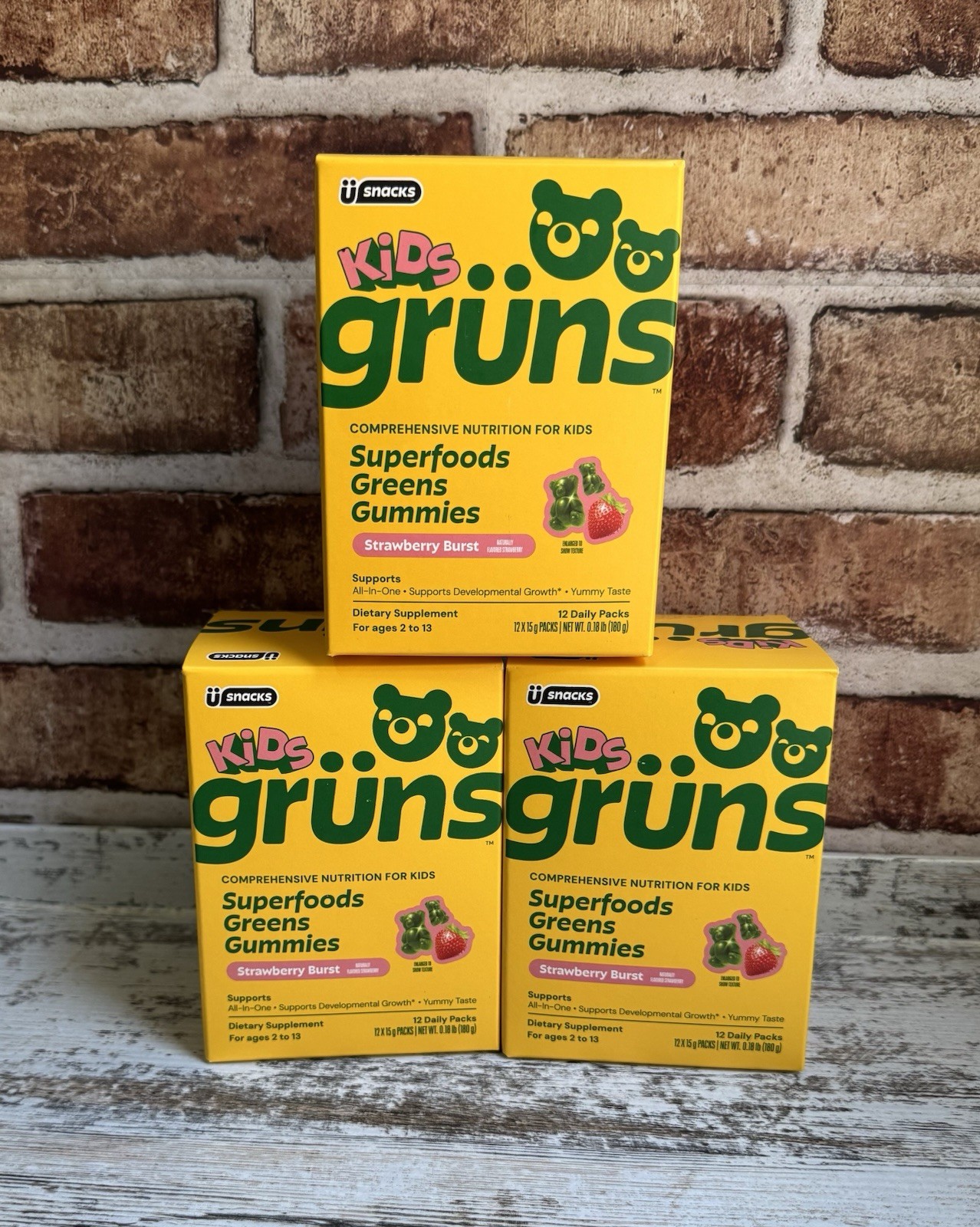 Ü Snacks Kids Superfoods Greens Gummies Strawberry Burst, Vegan, 12 Daily Packs
