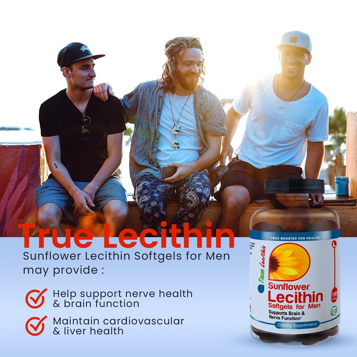 TrueMed- Sunflower Lecithin Softgels for Men 1200 mg Natural Supplement
