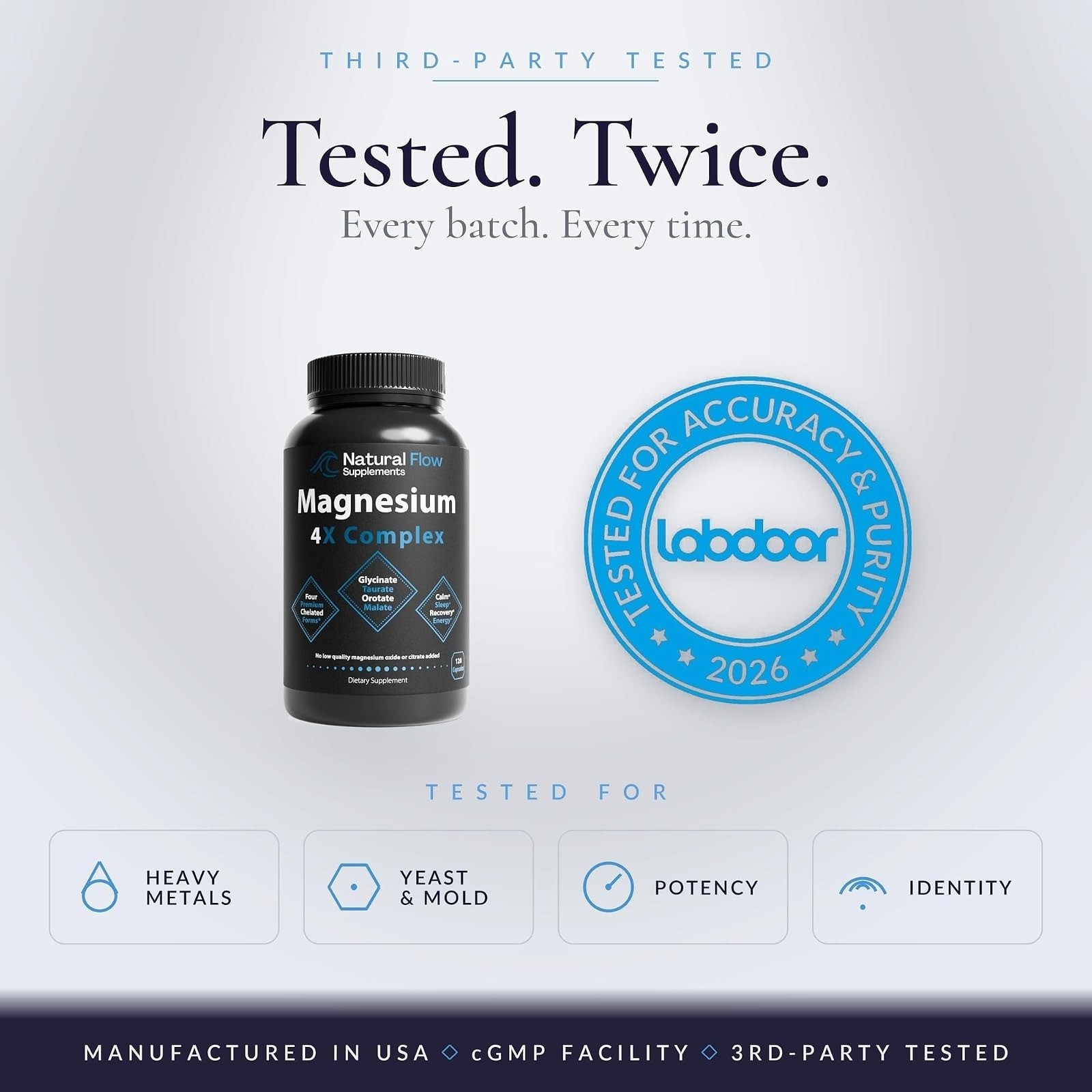 Natural Flow Magnesium Glycinate Complex – 200mg – 120 Veg Capsules