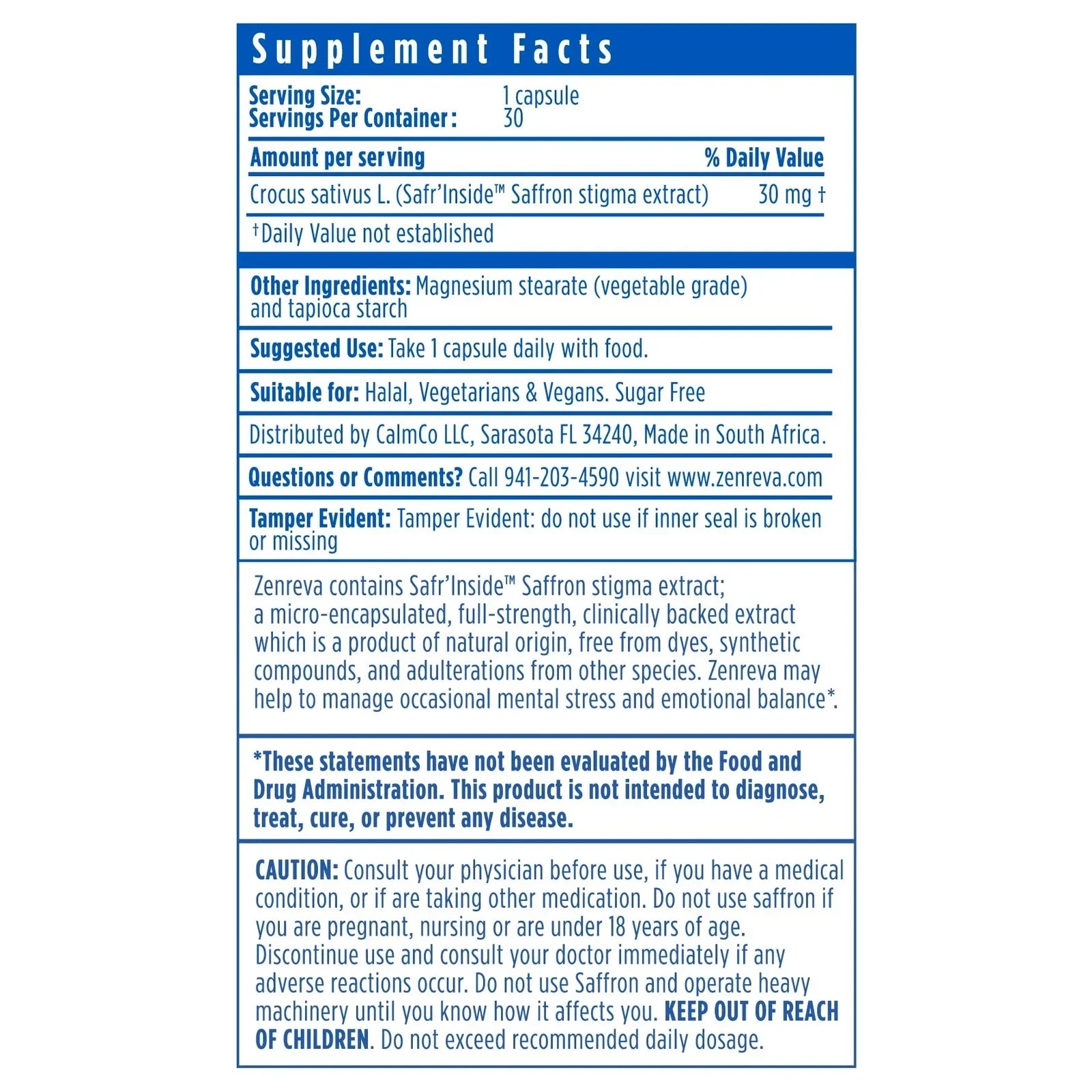 Calmco Zenreva Stress Anxiety Supplement 30 Capsules EXP 01/2027