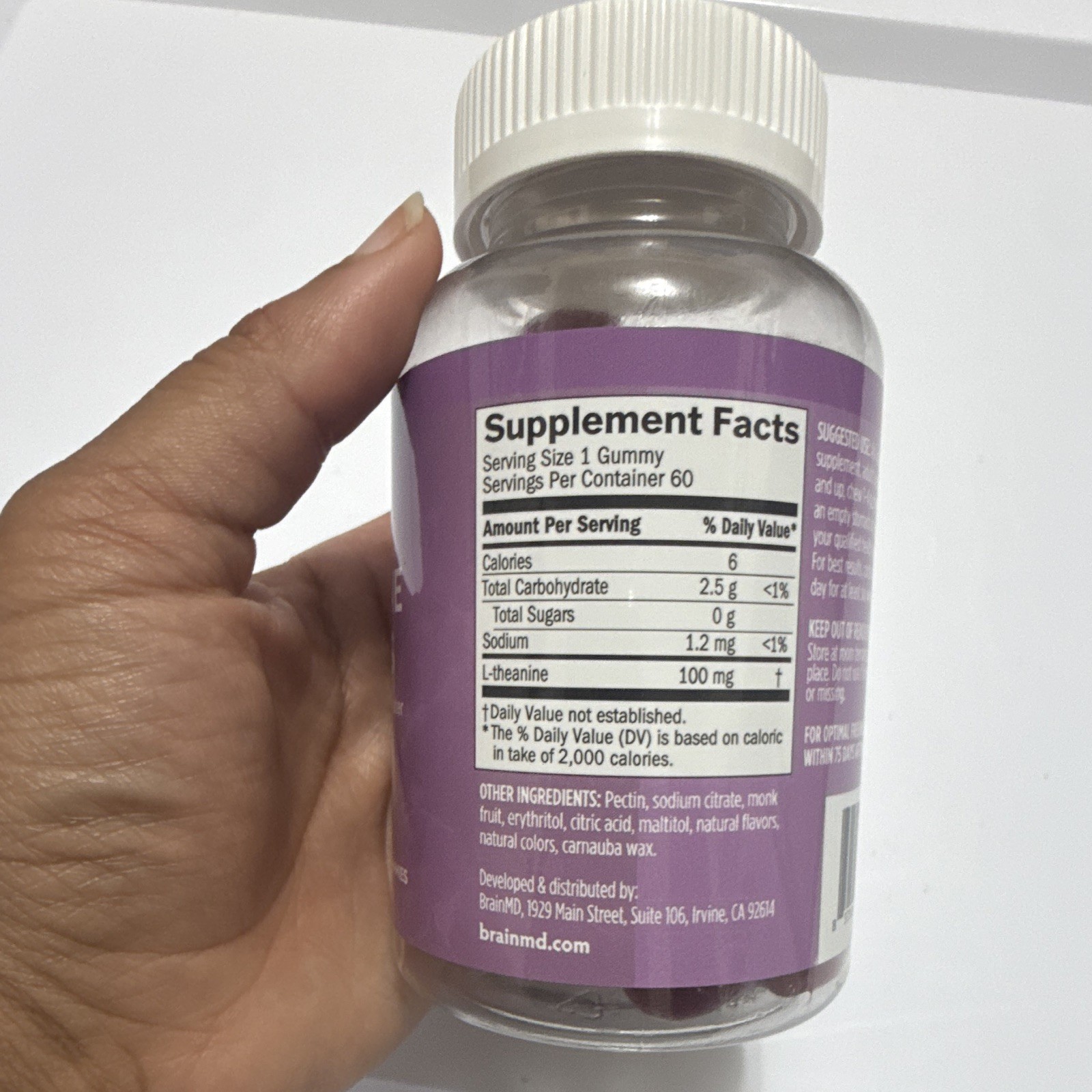 BrainMD L-Theanine Gummies Sugar-Free Berry Flavor Vegan Gummies 60 Count