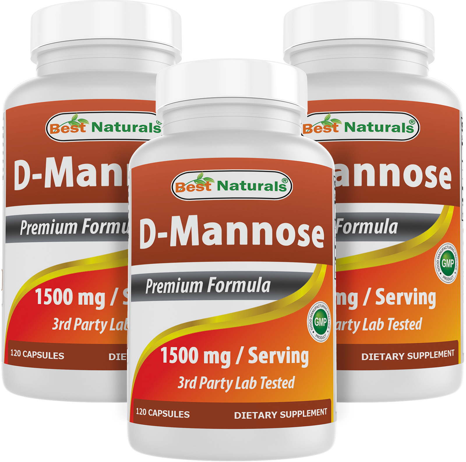 3 Pack Best Naturals D-Mannose 1500 mg 120 Capsules