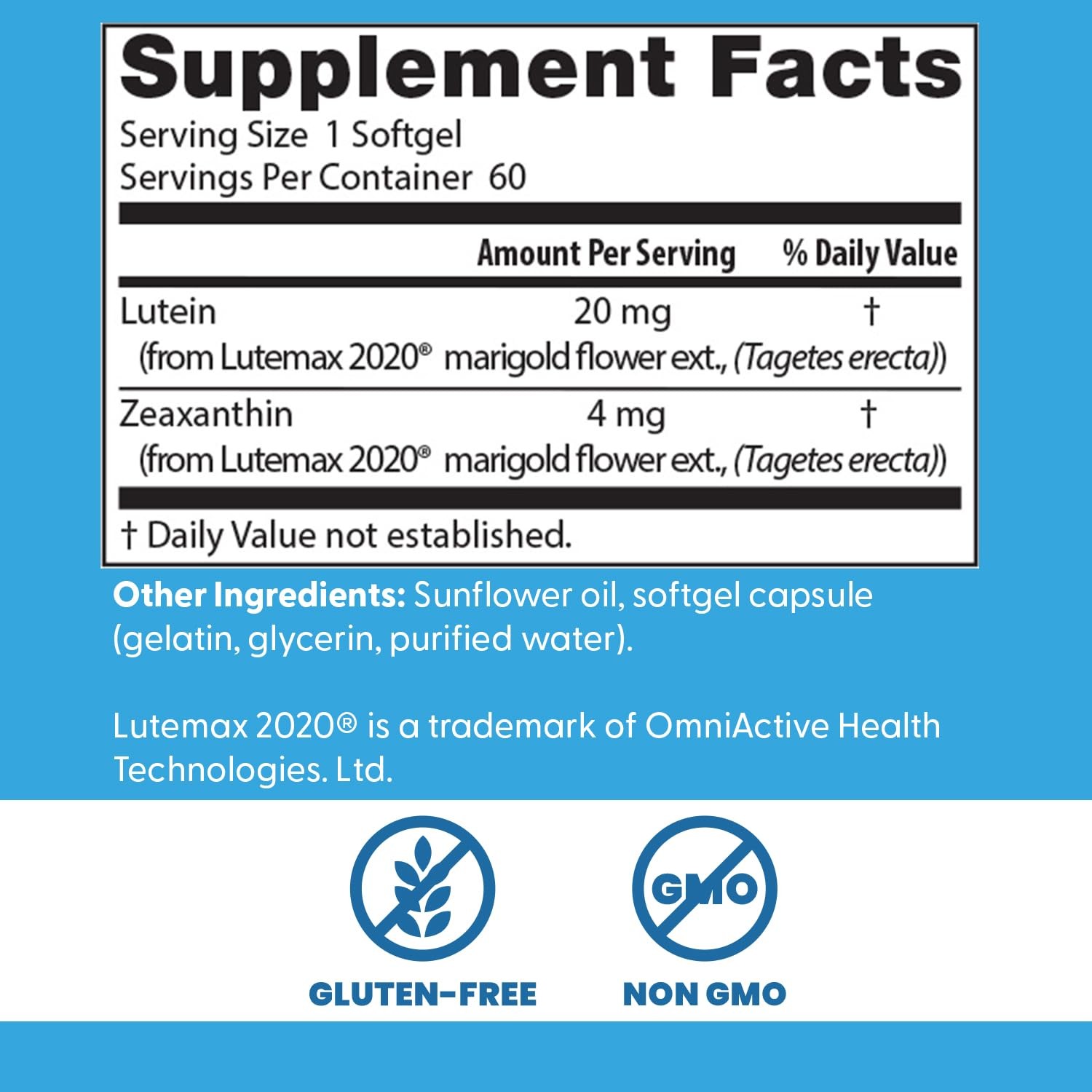 Doctor’s Best Lutein Supplement 20mg with 60 Count (Pack of 1), No Color