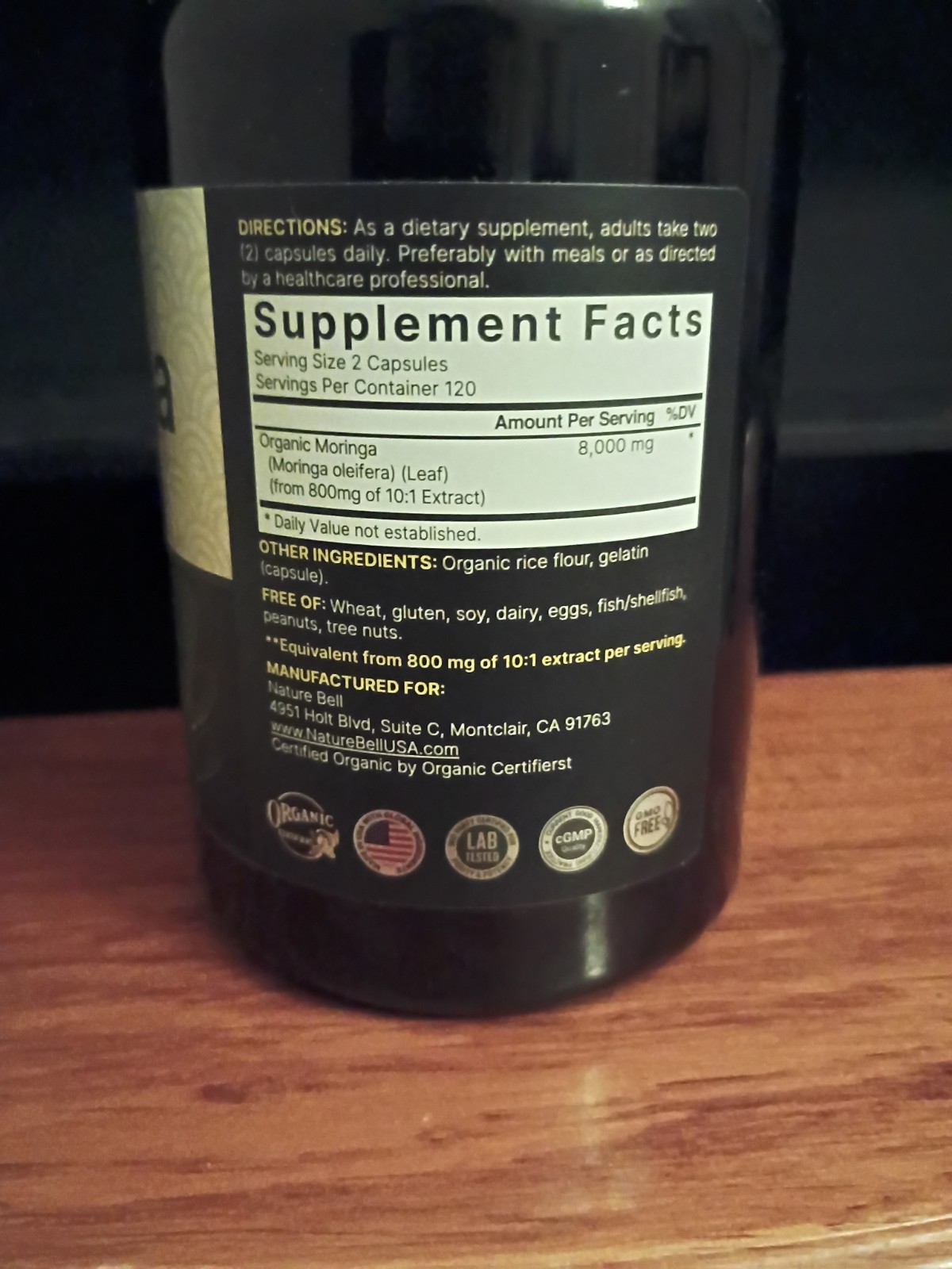 NatureBell Moringa Oleifera 8000Mg 240 Capsules Organic Skin & Immune Supplement