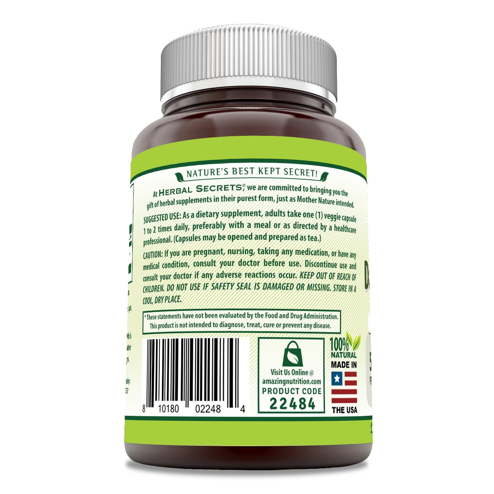 Herbal Secrets Dandelion Root Supplement | 520 Mg | 120 1 Count (Pack of 1)