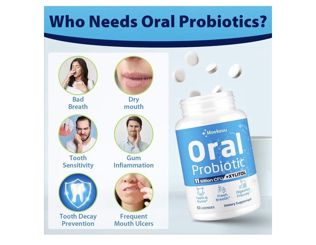 2 Packs Mswkeou Oral Probiotics for Mouth Bad Breath for Adults 11 Billion CFU