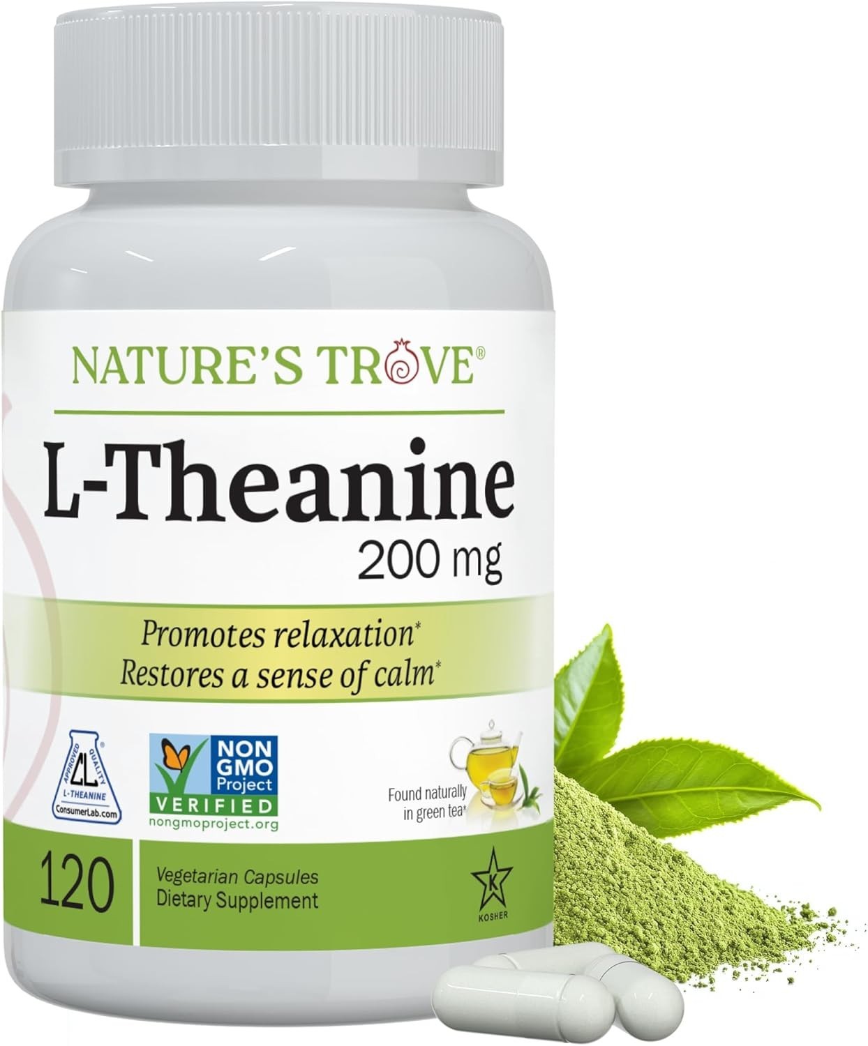 L-Teanina 200mg 120 Cápsulas Relajación Sin Somnolencia Calma y Bienestar