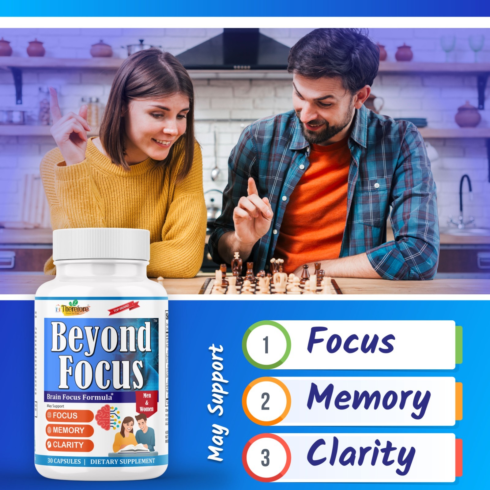 Brain supplement for Memory & Focus, Support Mental Clarity, Attention-30ct