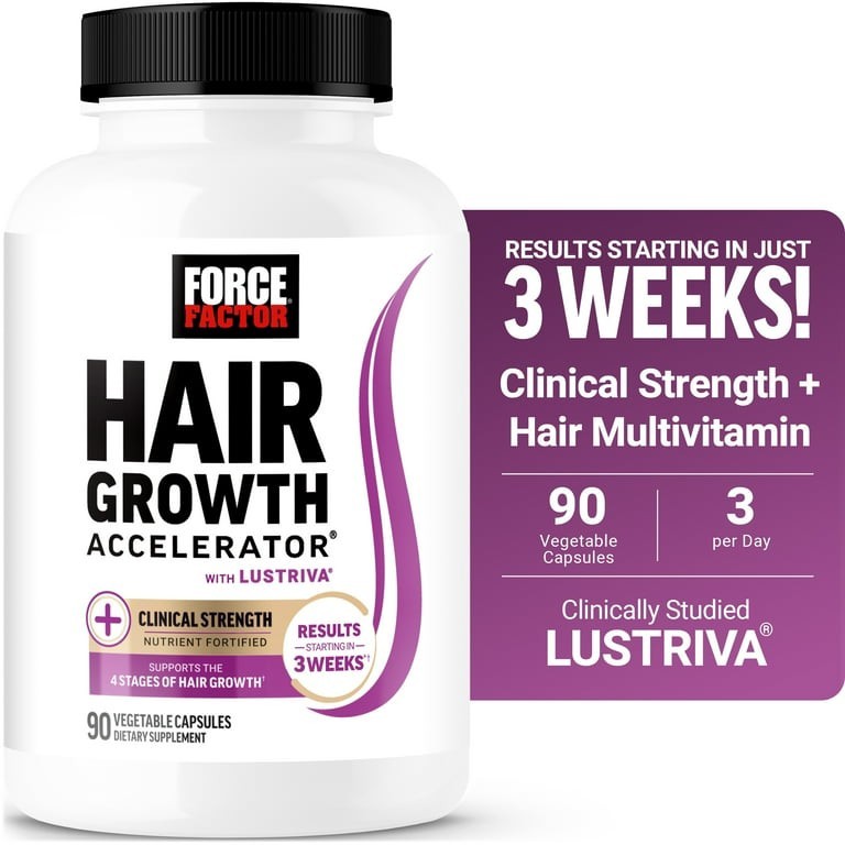 Force Factor Hair Growth Accelerator w/ Lustriva, 90 Veg Capsules, Gluten Free