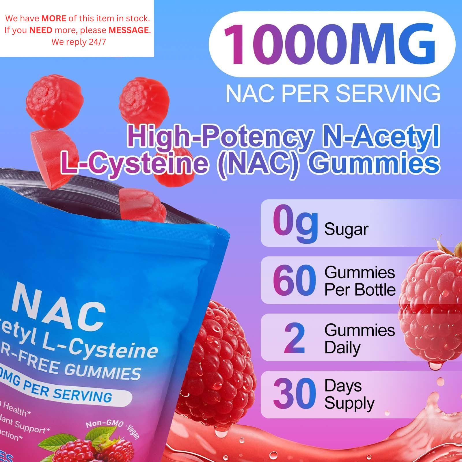 Nac Gummies 1000mg for Kids & Adults, 1 Count (Pack of 1)