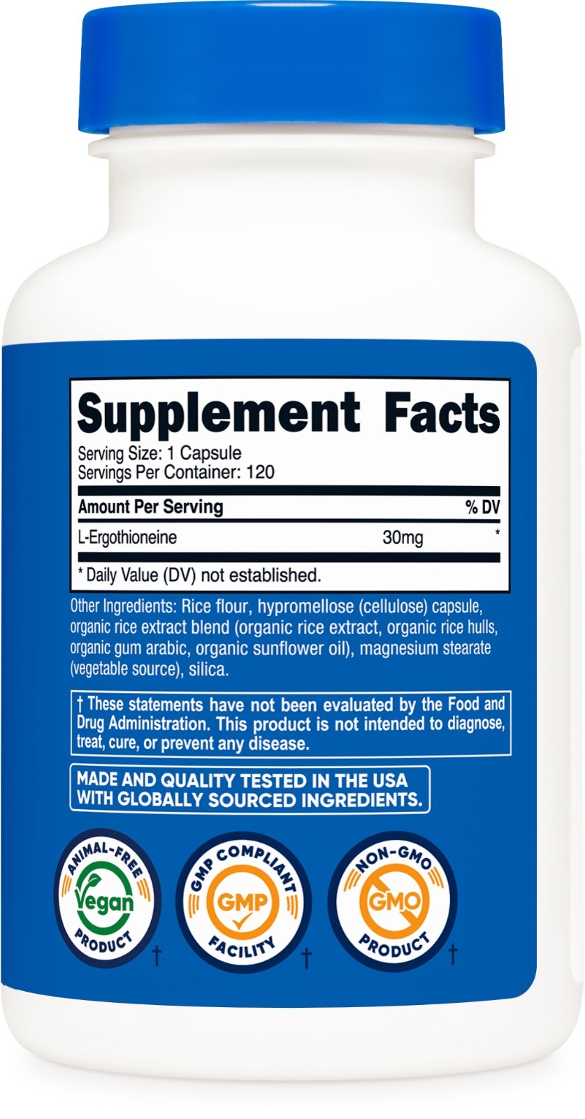 Nutricost L-Ergothioneine Supplement (30mg) 120 Capsules – Mushroom Derived