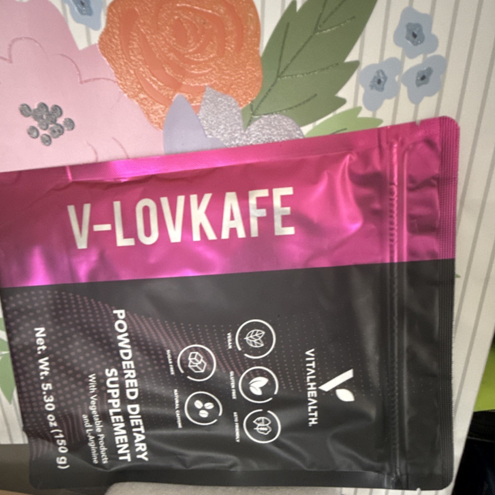 VitalHealth V-LOVKAFE Coffee Flavor Vegan Keto Gluten-Free Powder 5.30 oz 150 g