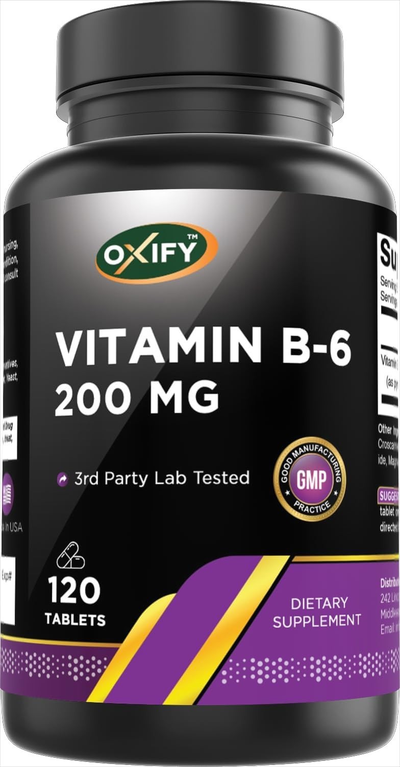 Oxify Vitamin B-6 (Pyridoxine) 200 mg, 120 Tablets, Made in USA