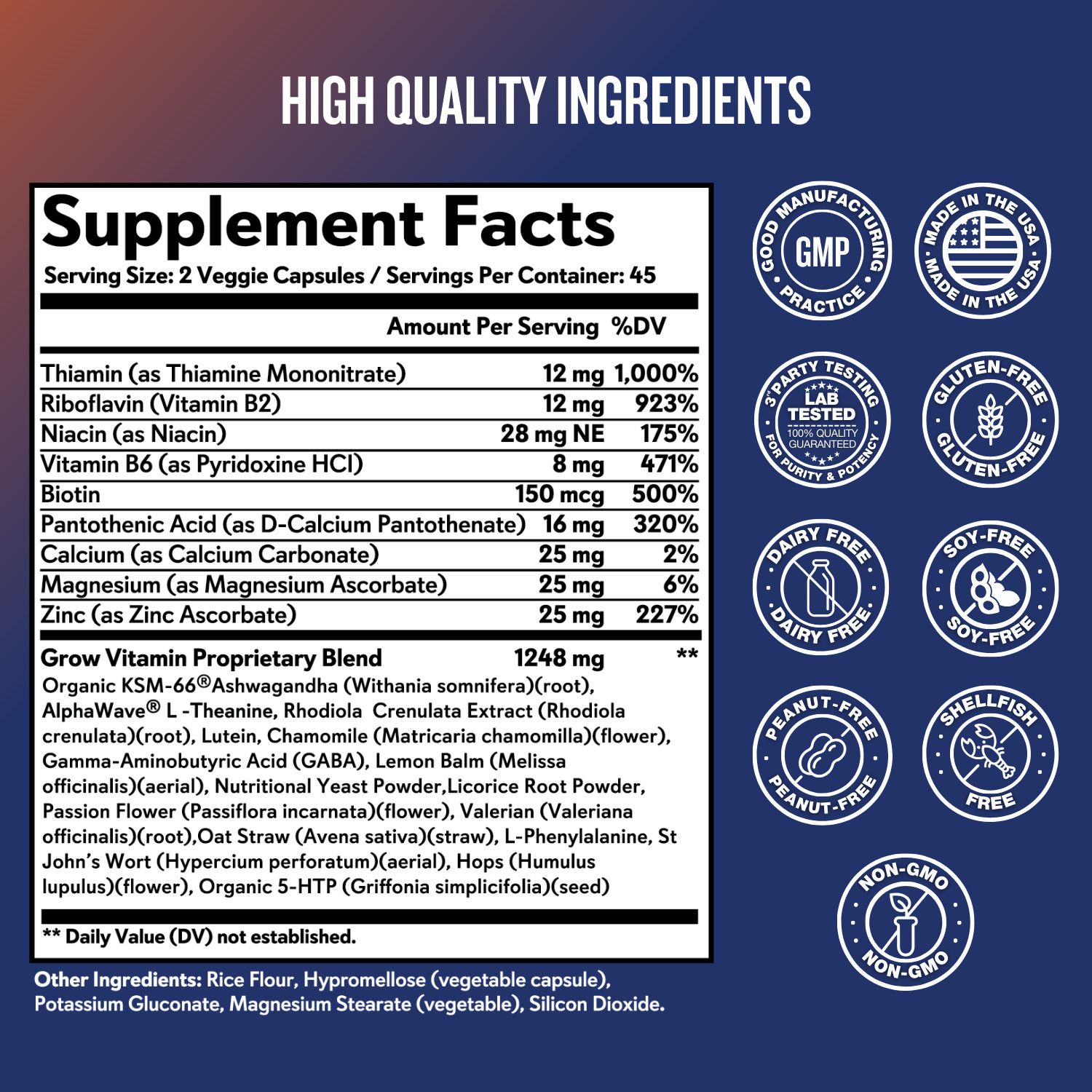 Grow Vitamin Super Adrenal Stress & Cortisol Support Formula 90 Capsules