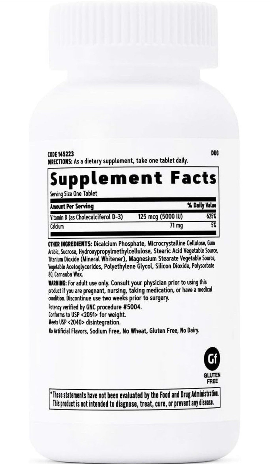 GNC Vitamin D-3 125 mcg 5000 IU 180 Tablets (6) Month Supply Exp.06/2027