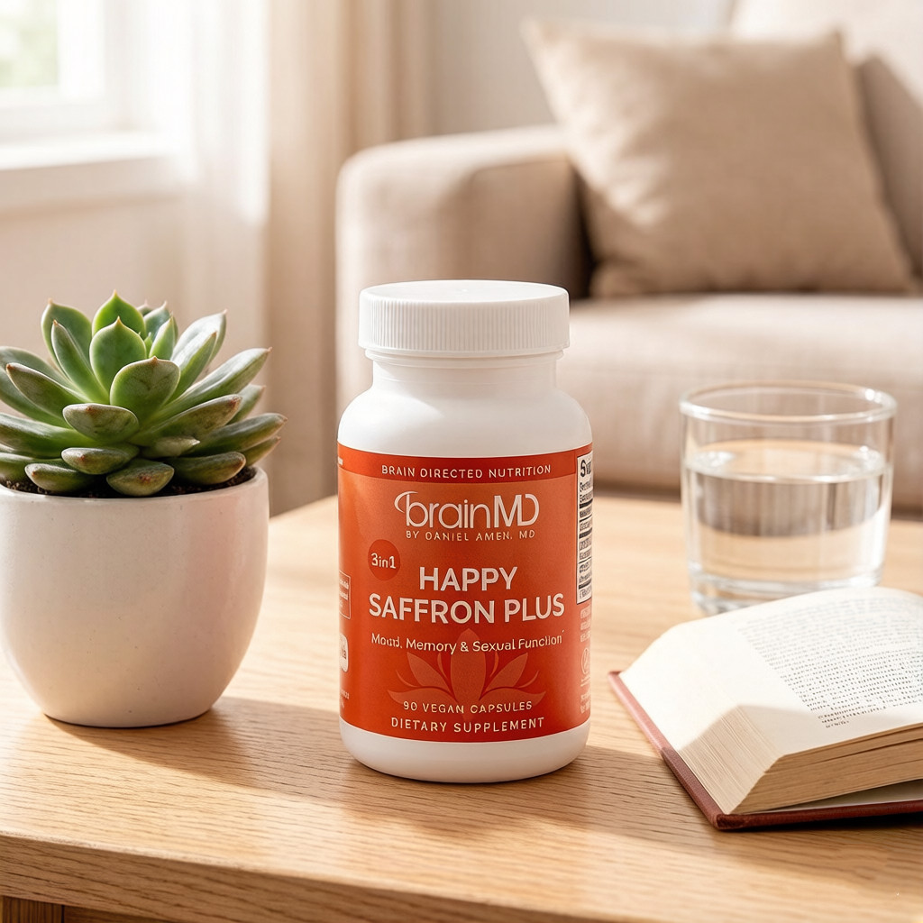 Three PACK BrainMD Happy Saffron Plus with Saffron Flower Extract Curcumin &