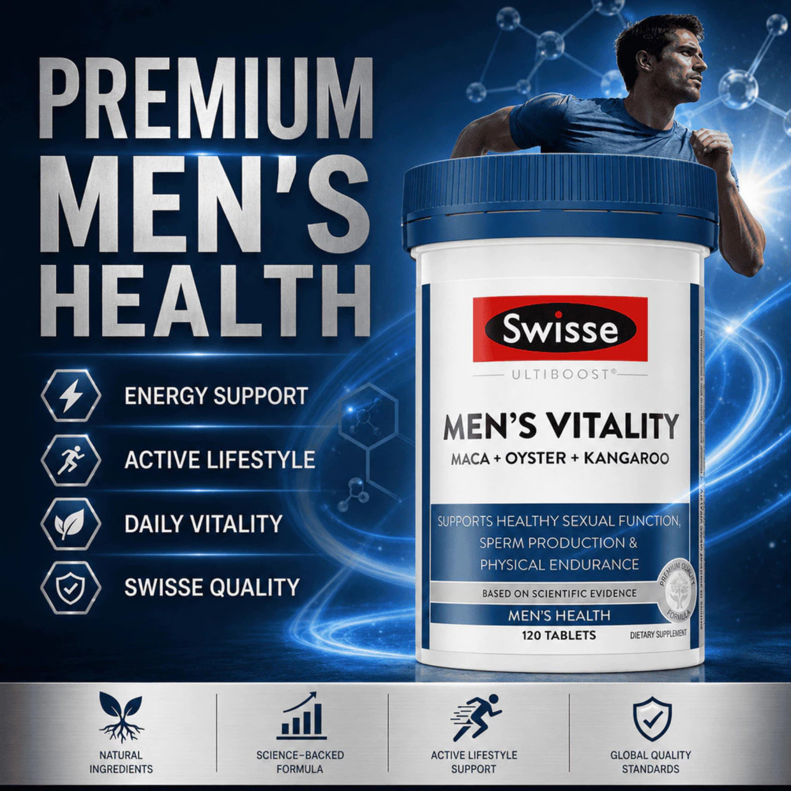 Swisse Ultiboost Mens Vitality Maca Oyster Kangaroo 120 Tablets Australia