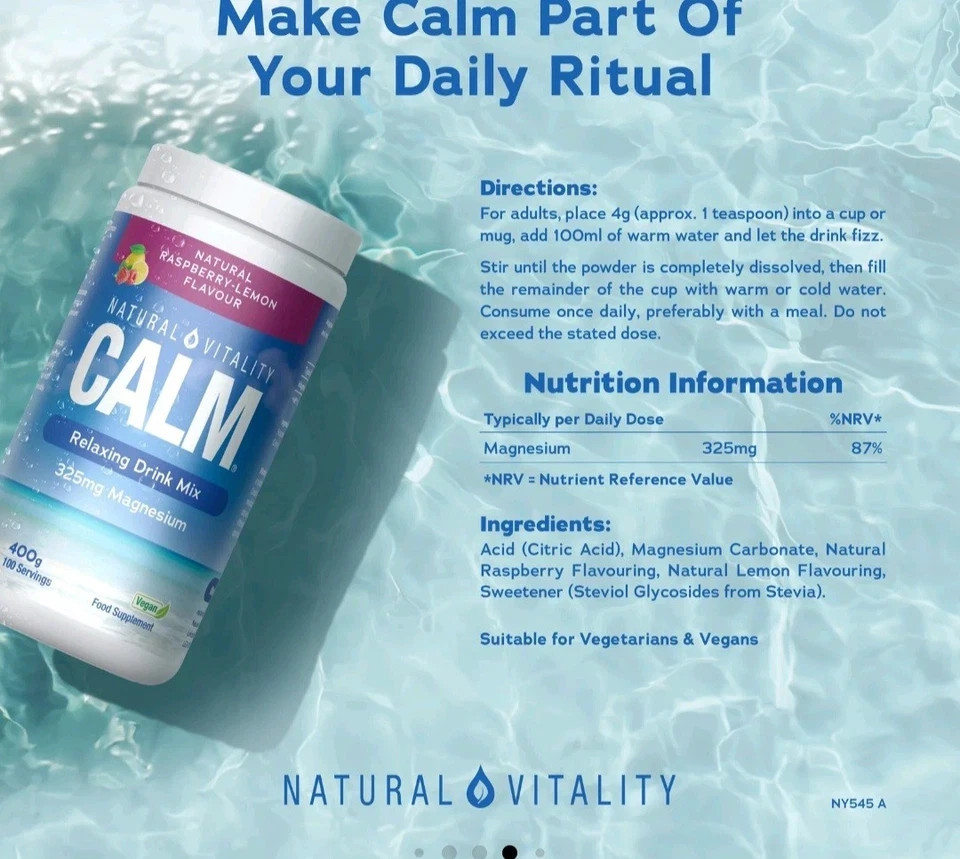 Natural Vitality Calm Magnesium Powder 400g Raspberry Lemon Relax Drink