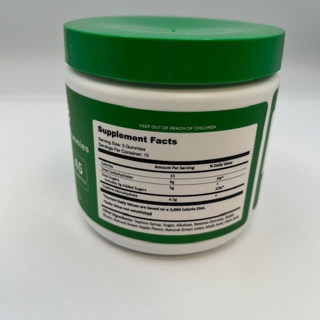 Create Creatine Monohydrate Gummies Sour Green Apple 45 Count Creapure 8oz Tub
