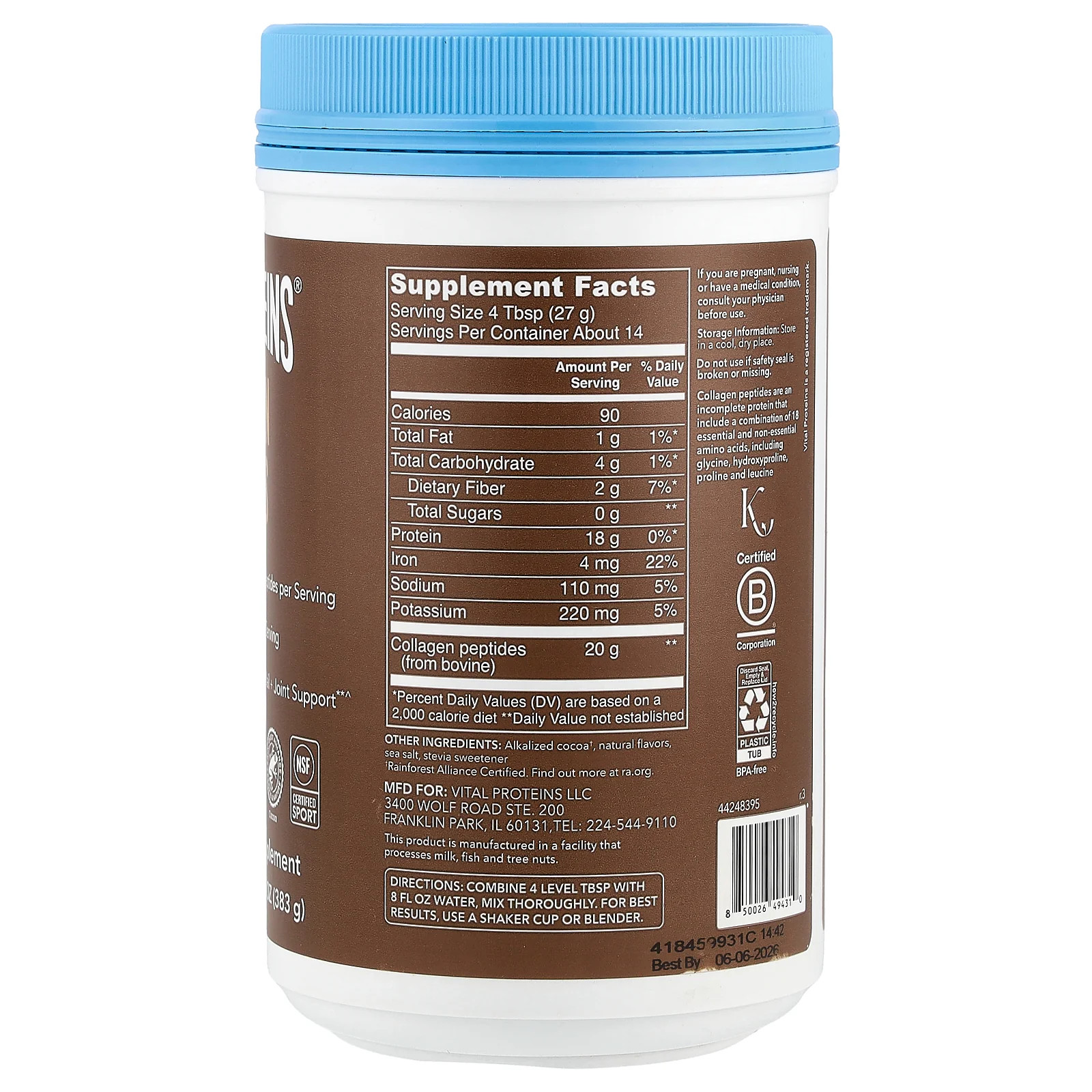 2 X Vital Proteins, Collagen Peptides, Chocolate, 13.5 oz (383 g)