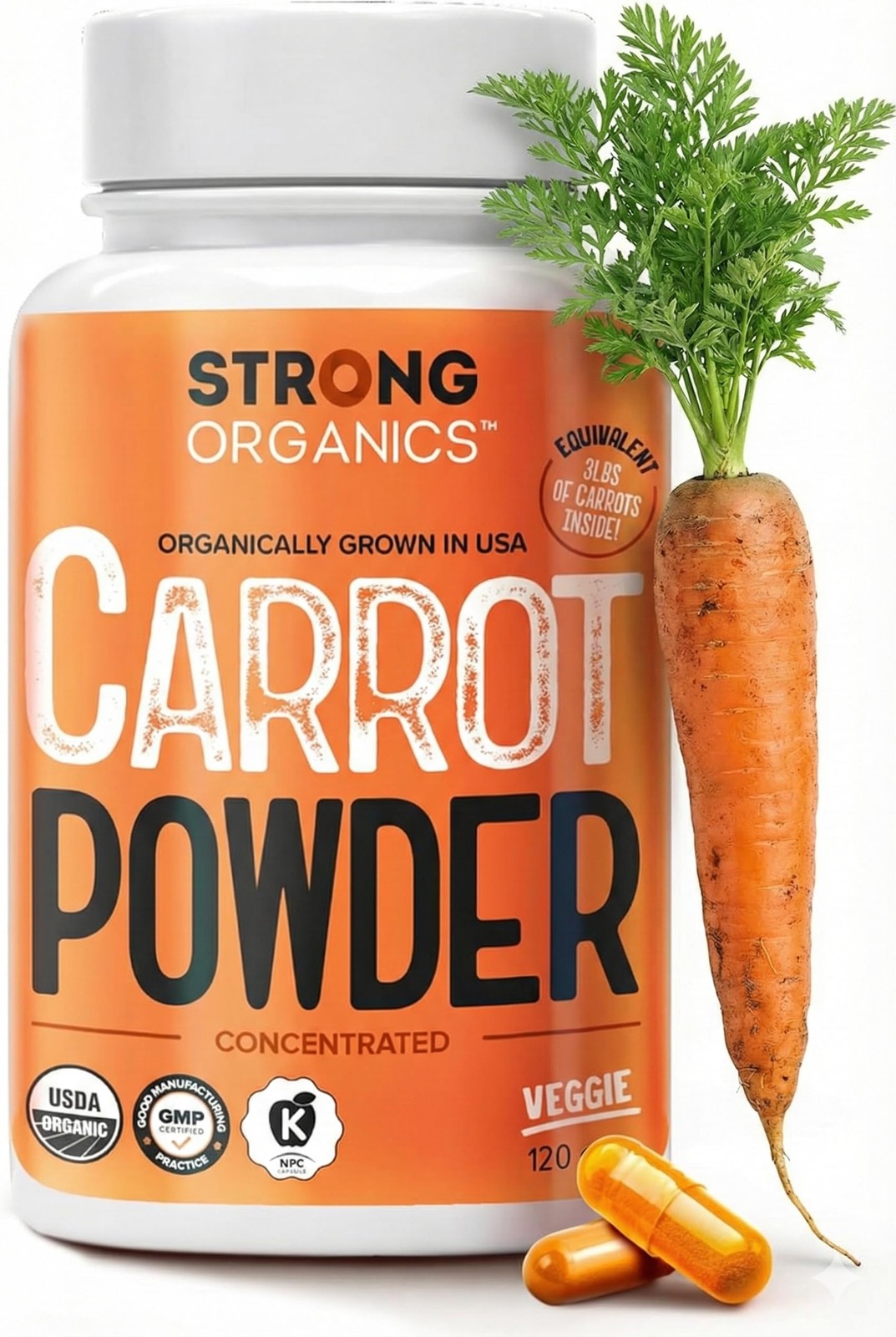 Strong Organics Carrot Juice Powder Caps – USA 120 Count (Pack of 1), 1