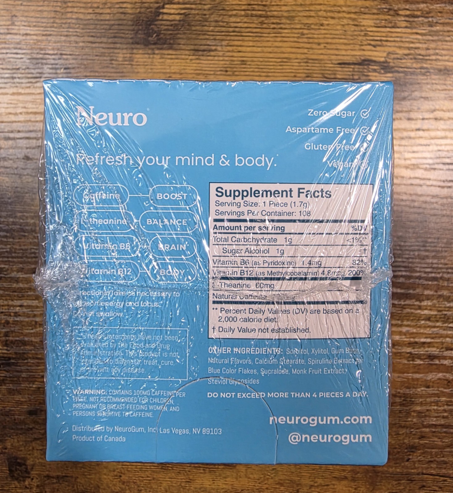 Neuro Gum L-theanine B-12 Nootropics Caffeine 12pk 108 pcs Boost Energy & Focus